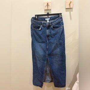 A maxi dark denim skirt